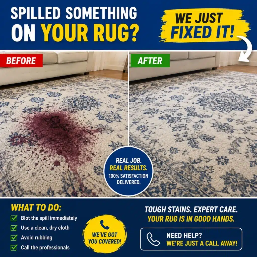 Rug spill cleanup service in NYC removing stain from carpet